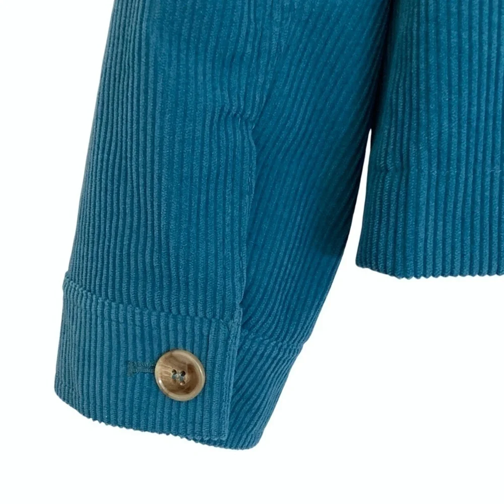 NWOT ANTHROPOLOGIE x AVEC LES FILLES Corduroy Crop Shacket M Blue